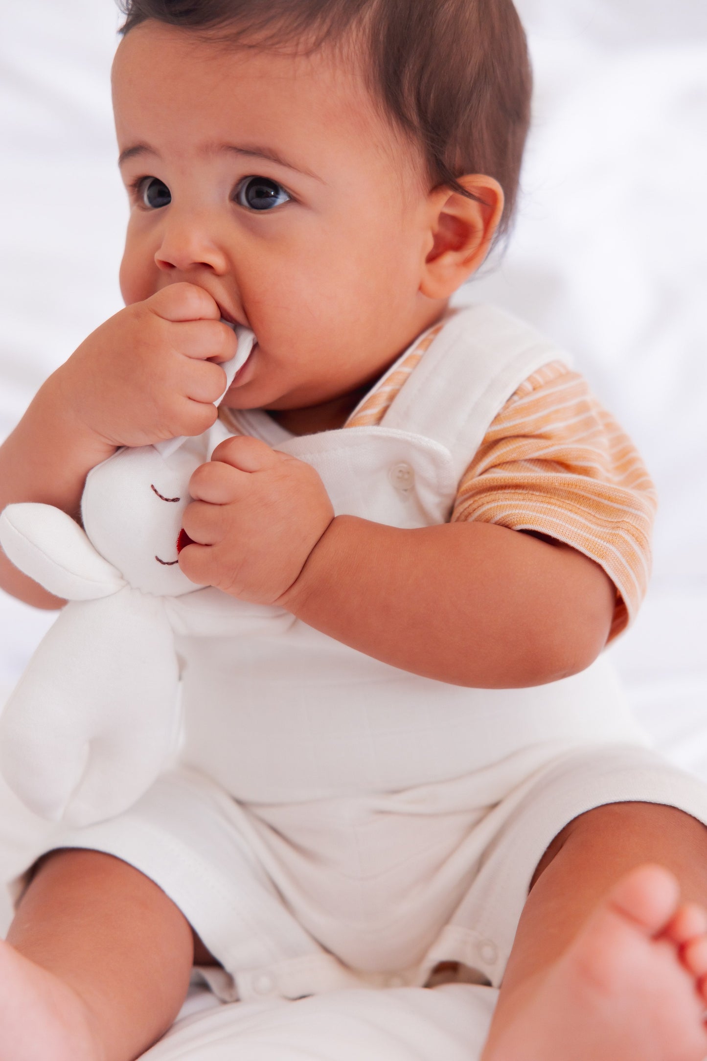 Organic Two-Piece Set (Pumpkin Striped Bodysuit+ White Muslin Jumpsuit)