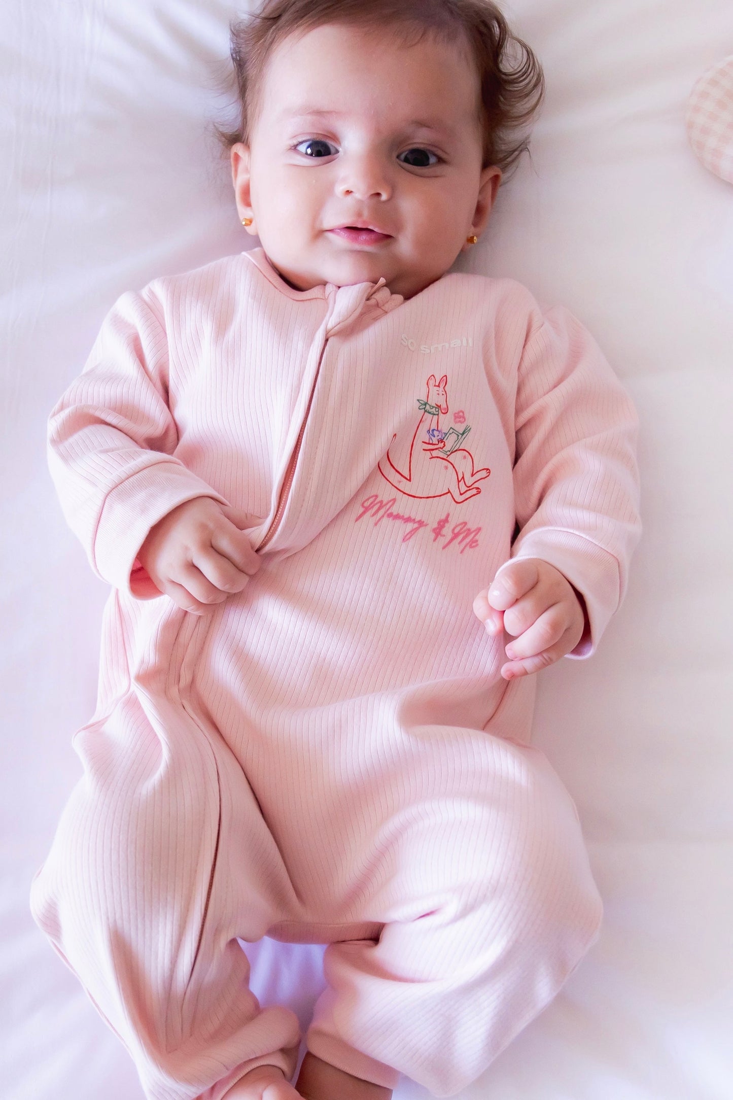 Organic Footless Zipper Onesie- Mommy & Me in Strawberry Cream