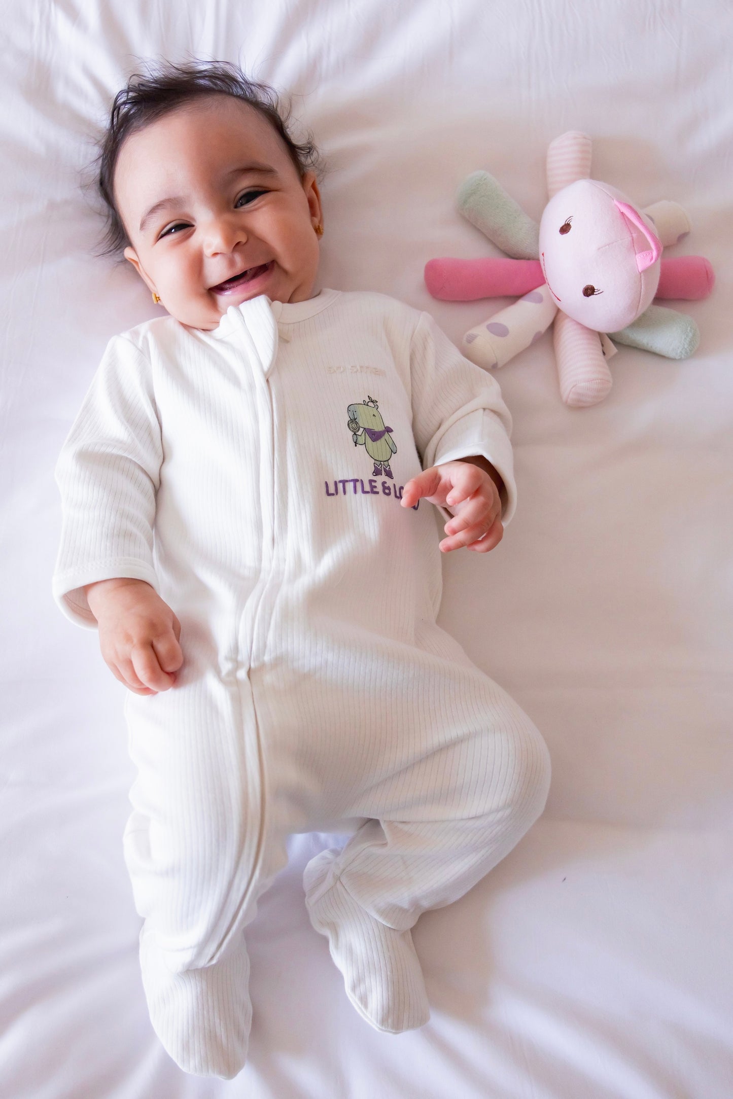 Organic Zipper Footie- Little & Loved in Vanilla White