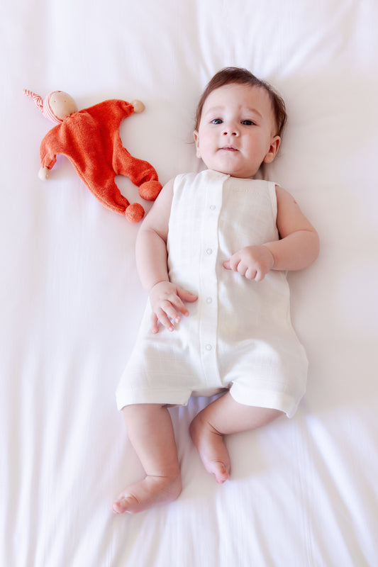 Organic Woven Muslin Sleeveless Romper- Marshmallow White