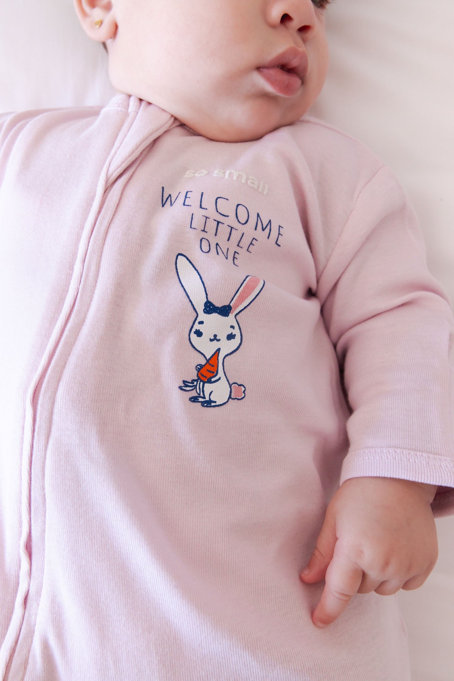 Organic Zipper Footie- Welcome Little One in Bon Bon