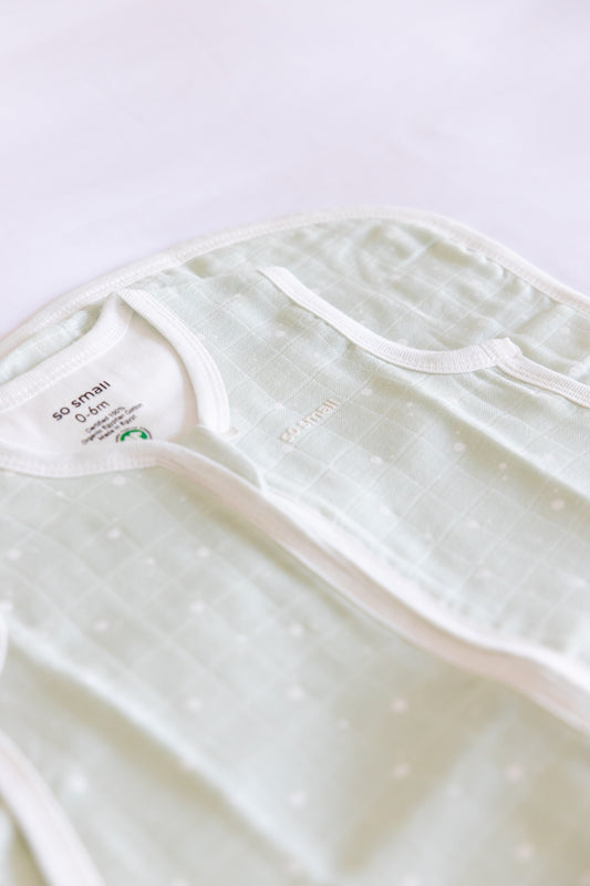 Organic Muslin Sleeping Bag- Mint & Milk