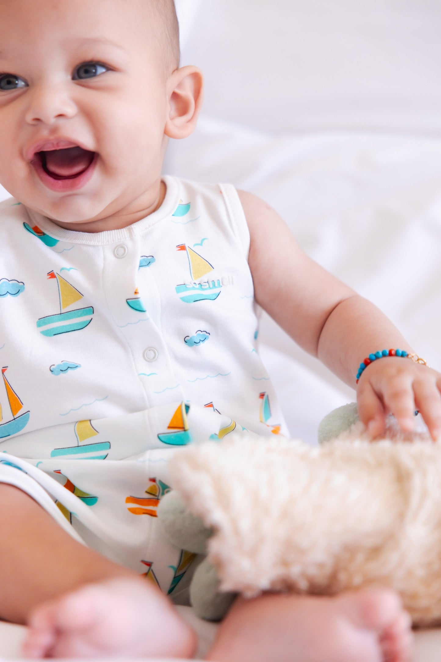 Organic Sleeveless Romper- Let’s Sail Away Baby