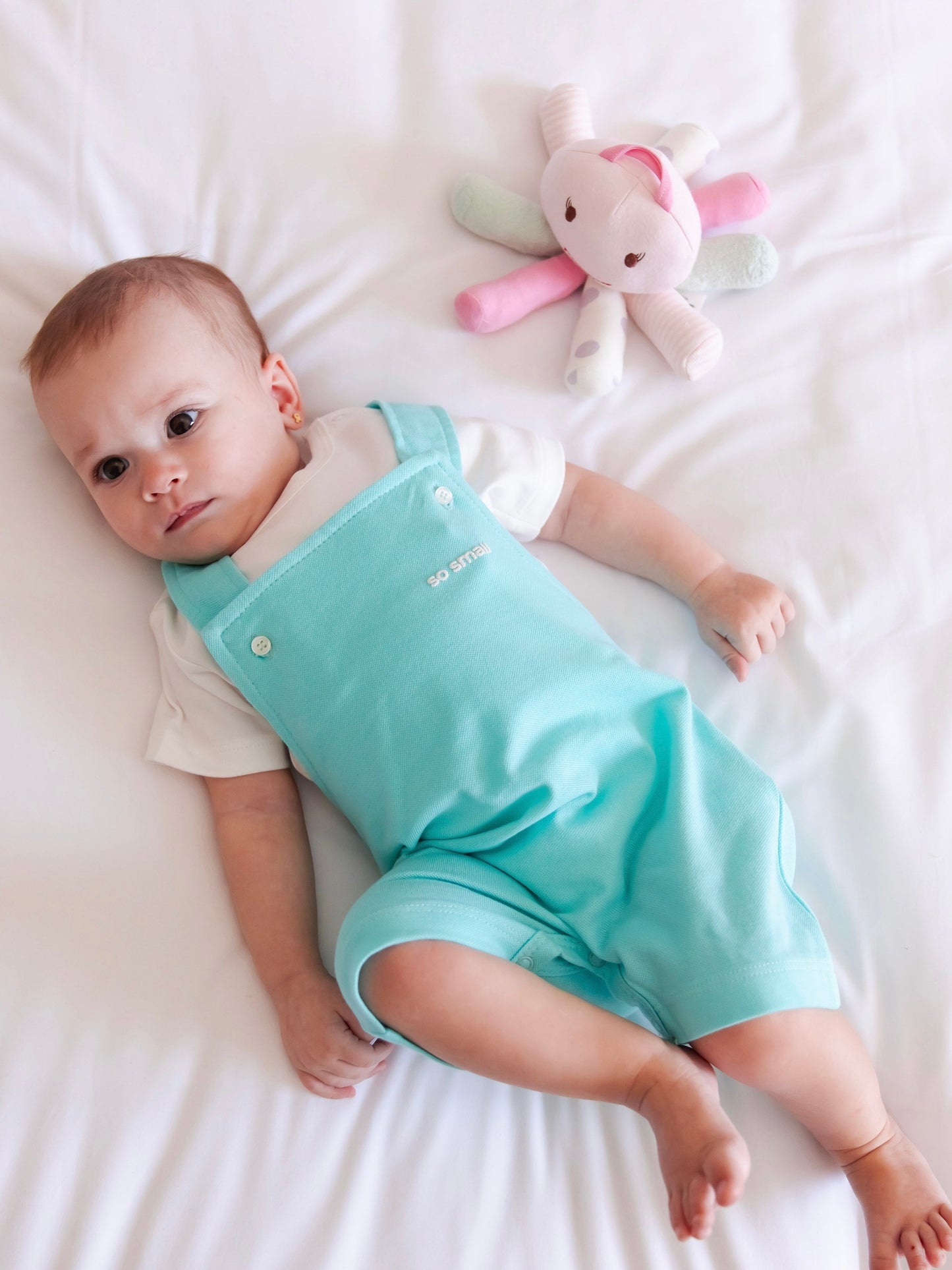 Organic Two-Piece Set (White Bodysuit+ Cyan Pique Jumpsuit)