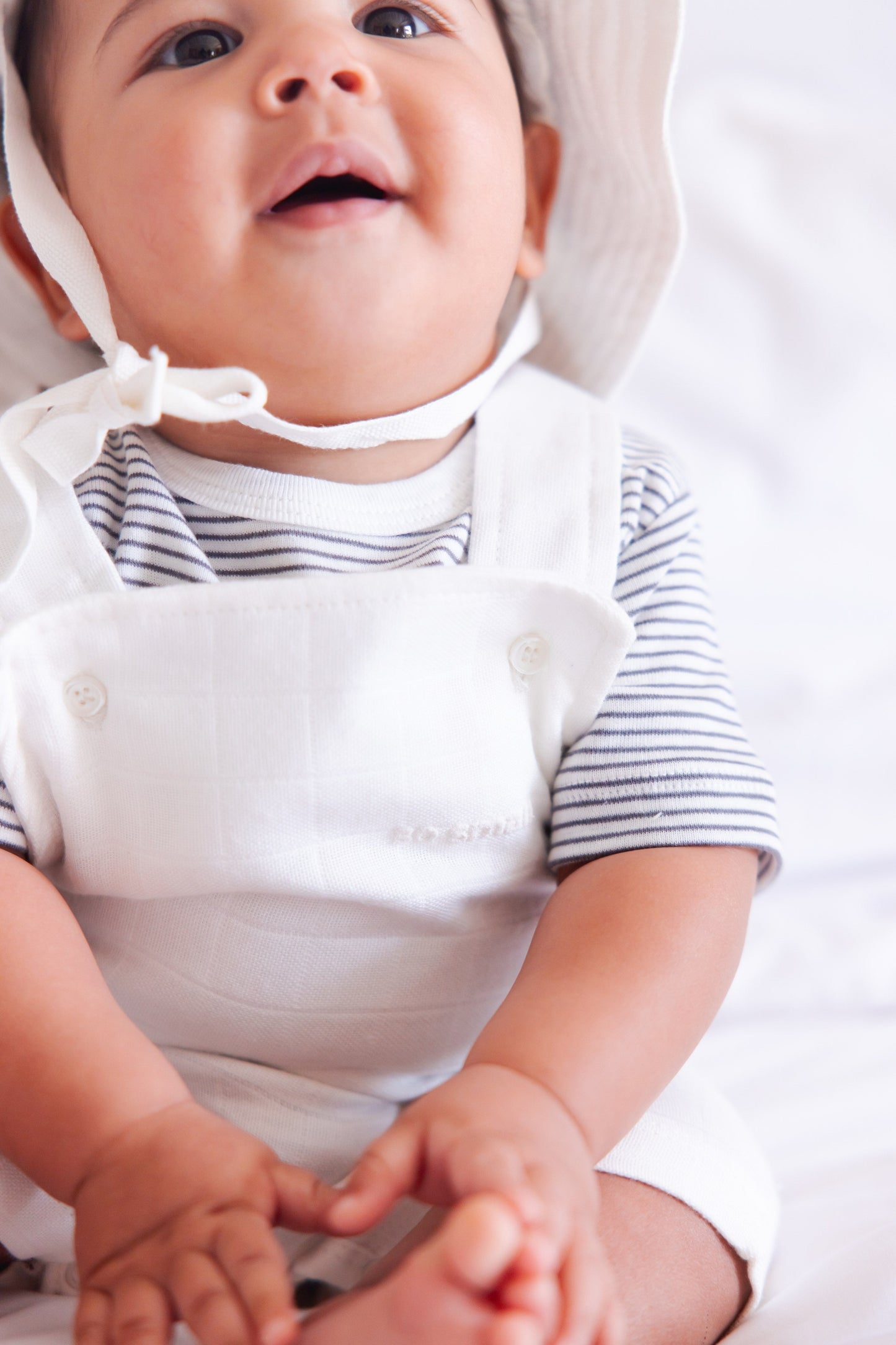 Organic Two-Piece Set (Barely Blue Striped Bodysuit+ White Muslin Jumpsuit)