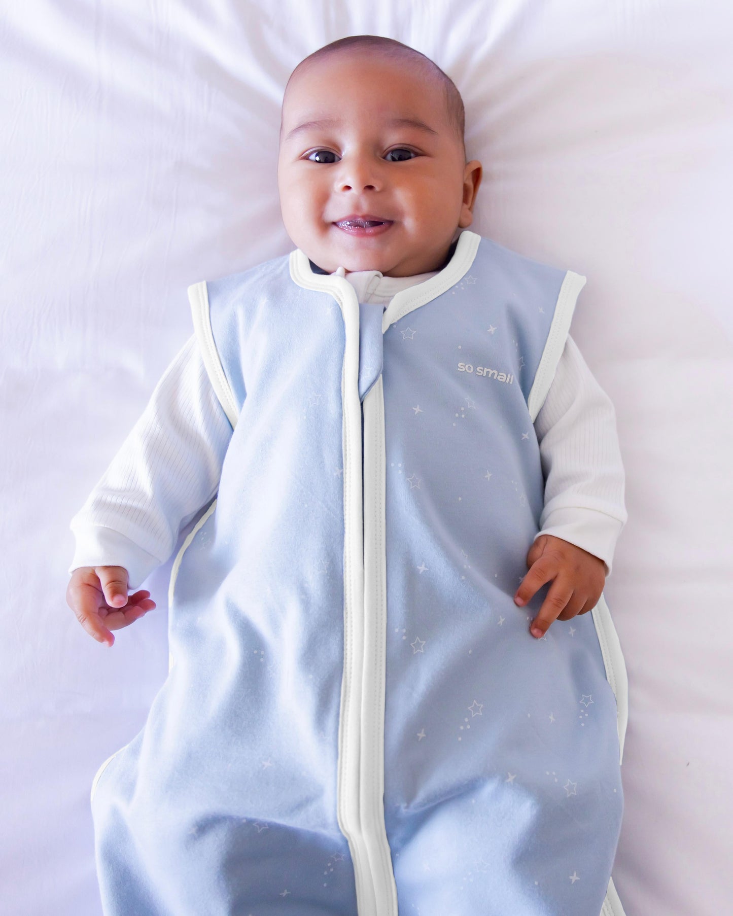 Organic Padded Sleeping Bag- Baby Blue. Baby Star