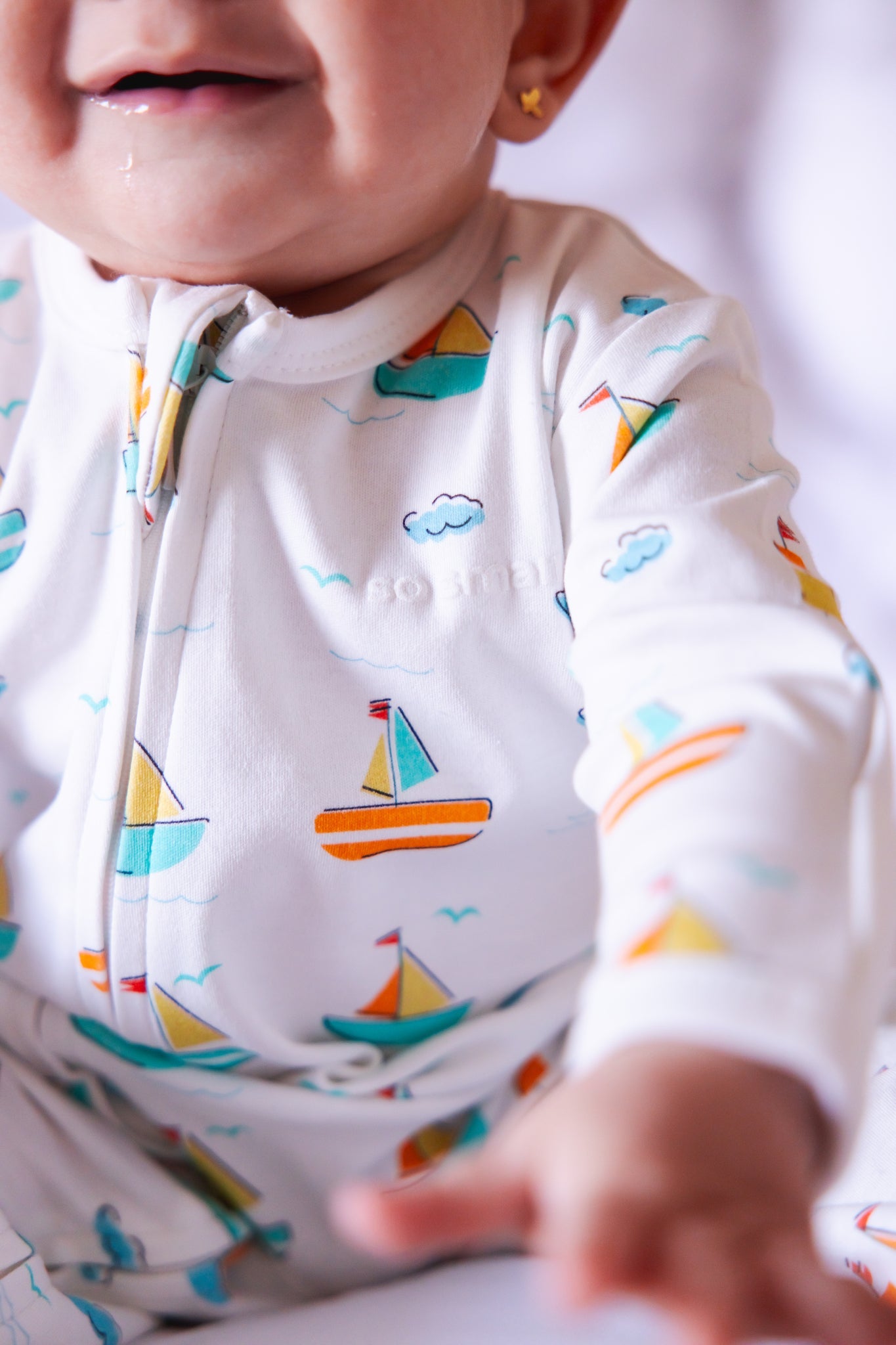 Organic Zipper Footie- Let's Sail Away Baby